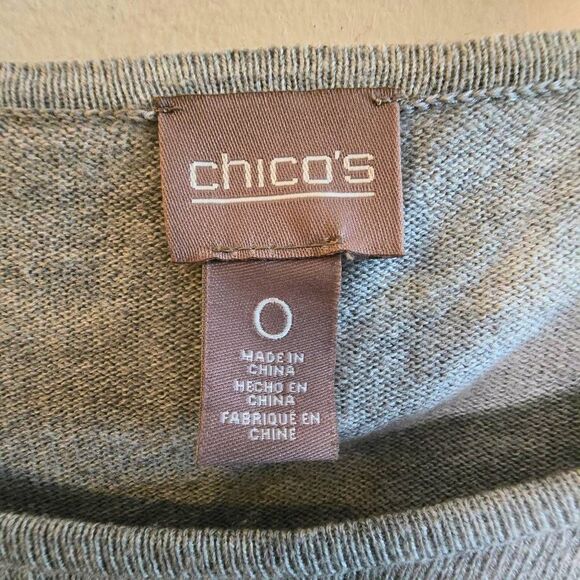 Chico’s Gray Knit Bell Sleeve Top Women's Size Small Scoop Neck Lightweight - Picture 4 of 11